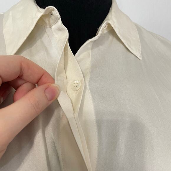 Theory Sumaya HP Ivory Silk Stretch Blouse Collared Button Down S Quiet Luxury - Picture 5 of 13